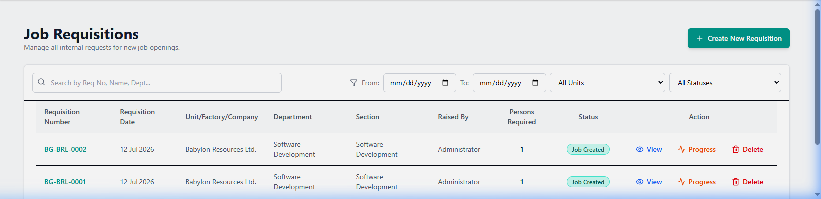 Job Requisitions UI