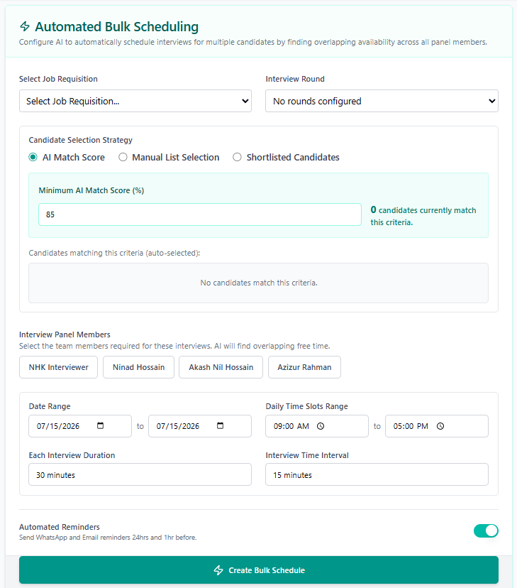 Automated Bulk Scheduling Interface